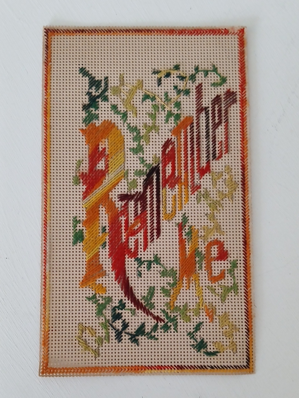 Antique Perforated Needlework REMEMBER ME Variegated Oranges Greens
